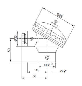 KB - Bakelite Thermocouple Head and Terminal Blocks (IP67) Tube Entry: PF ½″. Cable Entry: PF ½″ - KB Head + 2P-B Block