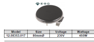 EGO Round Hotplate 80 & 400MM - 12.08353.017